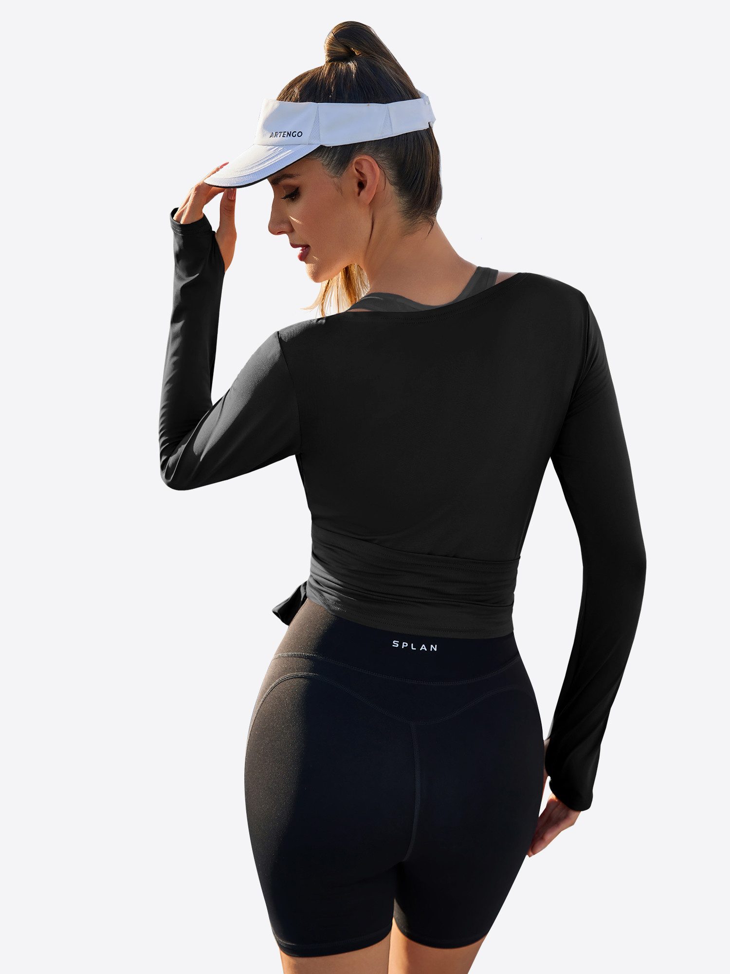 Imily Bela T-Shirt Damen Wickeloberteile Langärmlige Sportshirts (Packung, 1-tlg., 1per-Pack) einfarbig