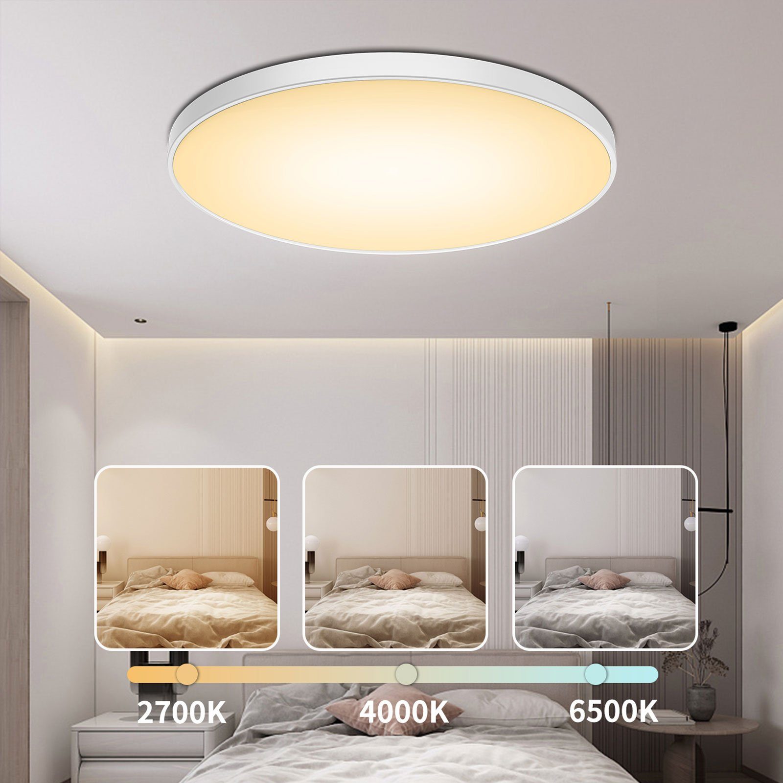 Rosnek LED Deckenleuchte Ultra Dünn, für Unterputzmontage Schlafzimmer 3000K/4500K/6500K, 3000K/4000K/6500K, 30/40W, Küche