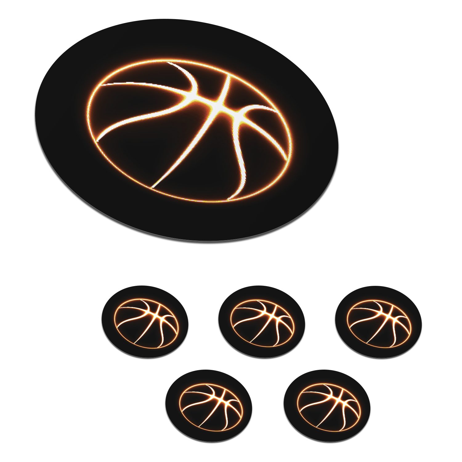 MuchoWow Glasuntersetzer Eine Illustration eines leuchtenden Basketballs, Zubehör für Gläser, 6-tlg., Getränkeuntersetzer, Tassenuntersetzer, Korkuntersetzer, Tasse, Becher
