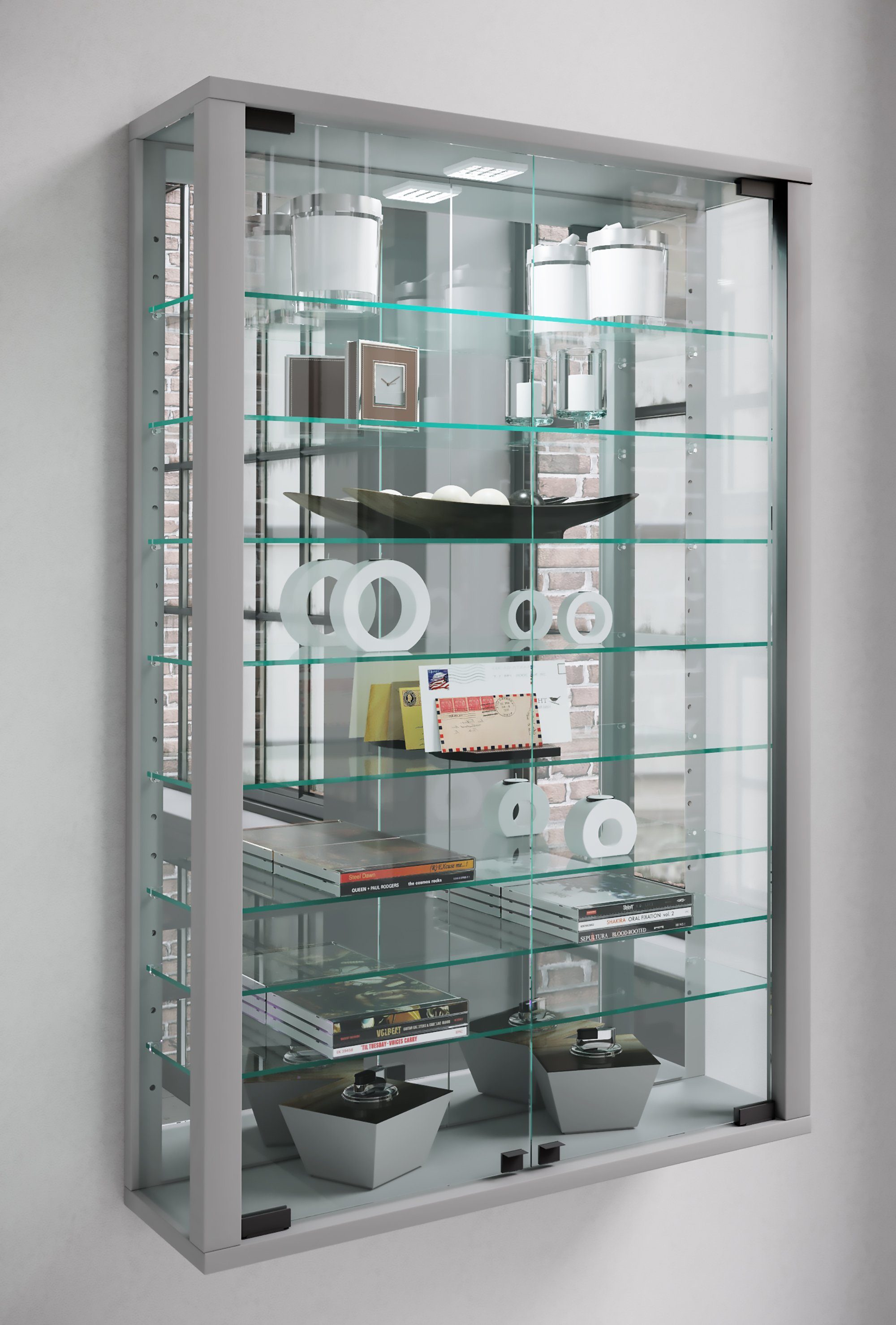 VCM Hängevitrine Wandvitrine Vitrosa mit Glastüren, Glasböden und Glasvitrine hängend, Modern und platzsparend, Glasschrank