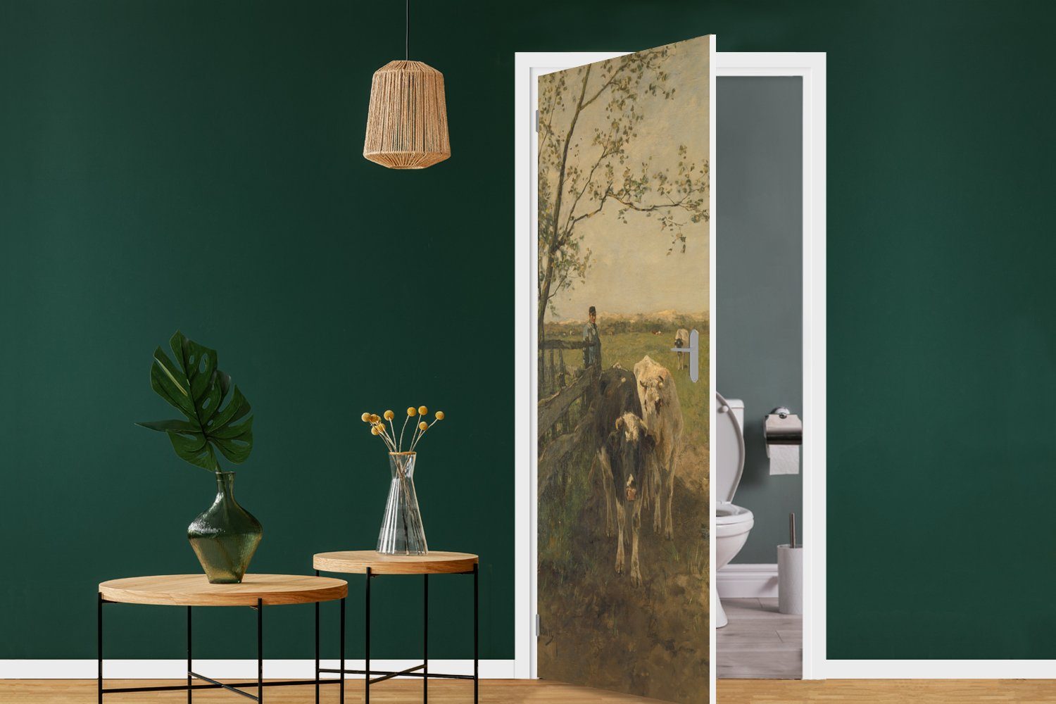 Tür, Gemälde Matt, cm (1 bedruckt, - MuchoWow Türaufkleber, 75x205 Türtapete von Fototapete Der Anton Mauve, St), für Milchwagen