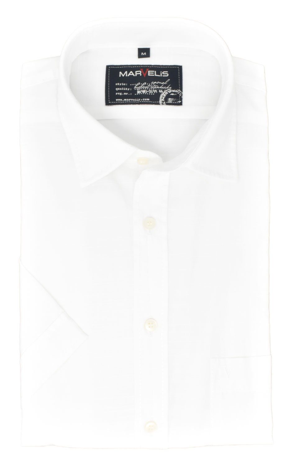 MARVELIS Businesshemd Kurzarmhemd - Casual Fit - Kurzarm - Einfarbig - Weiß Leinenoprik