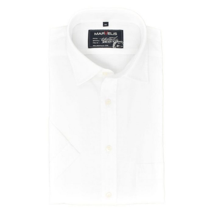 MARVELIS Businesshemd Kurzarmhemd - Casual Fit - Kurzarm - Einfarbig - Weiß Leinenoprik