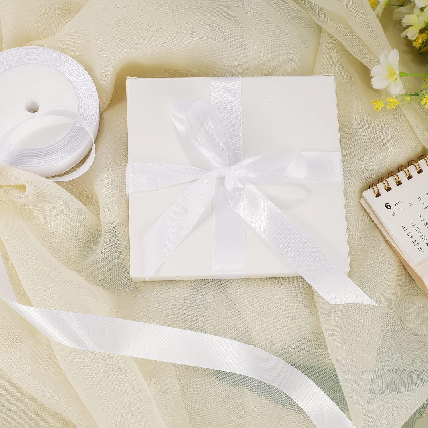 Geschenkband Doppelseitig Geschenkpapier 22mx2cm Weiß FELIXLEO Satinband Party für Hochzeit