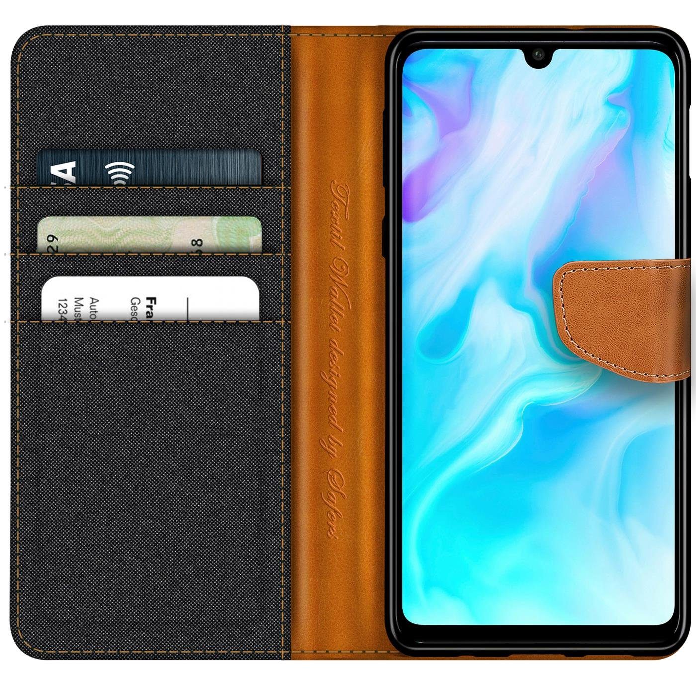 CoolGadget Handyhülle Denim Schutzhülle Flip Case für Huawei P30 Lite 6,2 Zoll, Book Cover Handy Tasche Hülle für P30 Lite New Edition Klapphülle – Bild 2 von 5