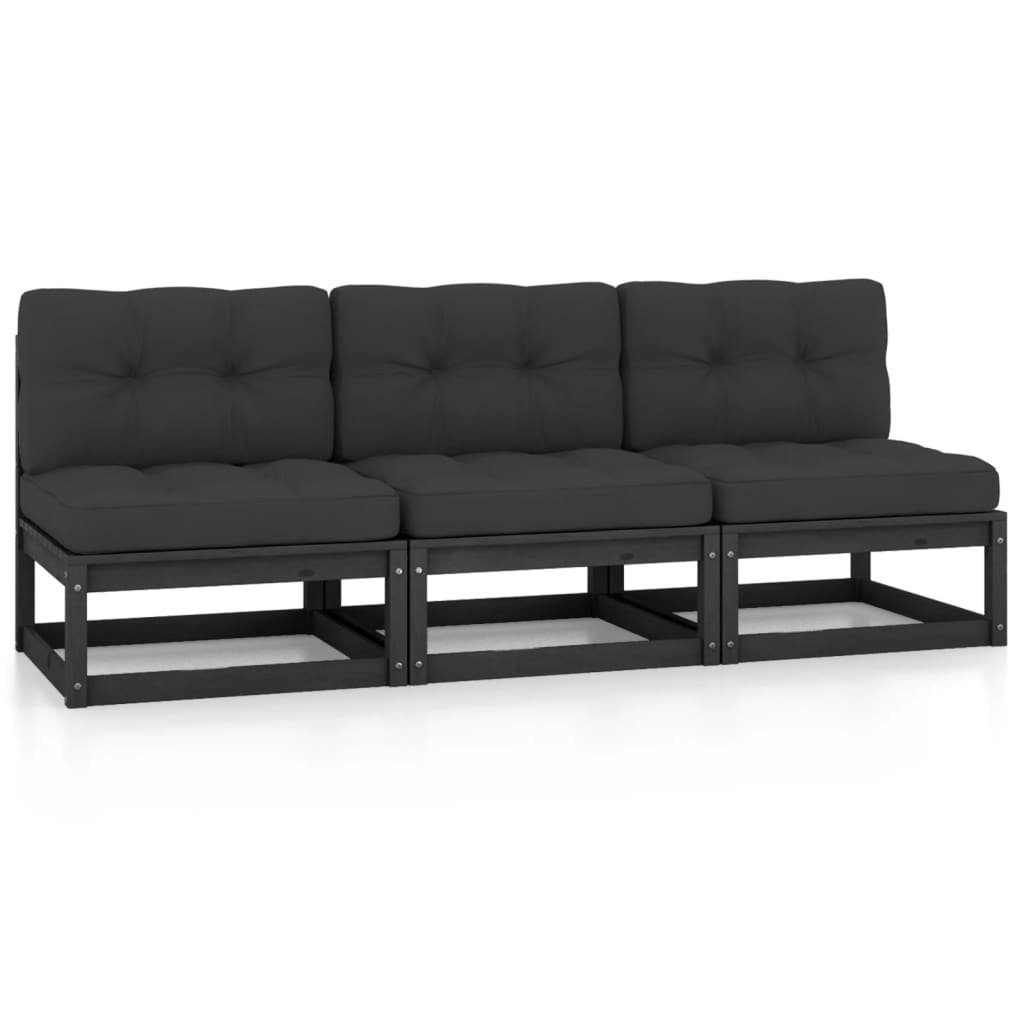 vidaXL Loungesofa 3-Sitzer-Sofa mit Kissen Kiefer Massivholz, 1 Teile Schwarz