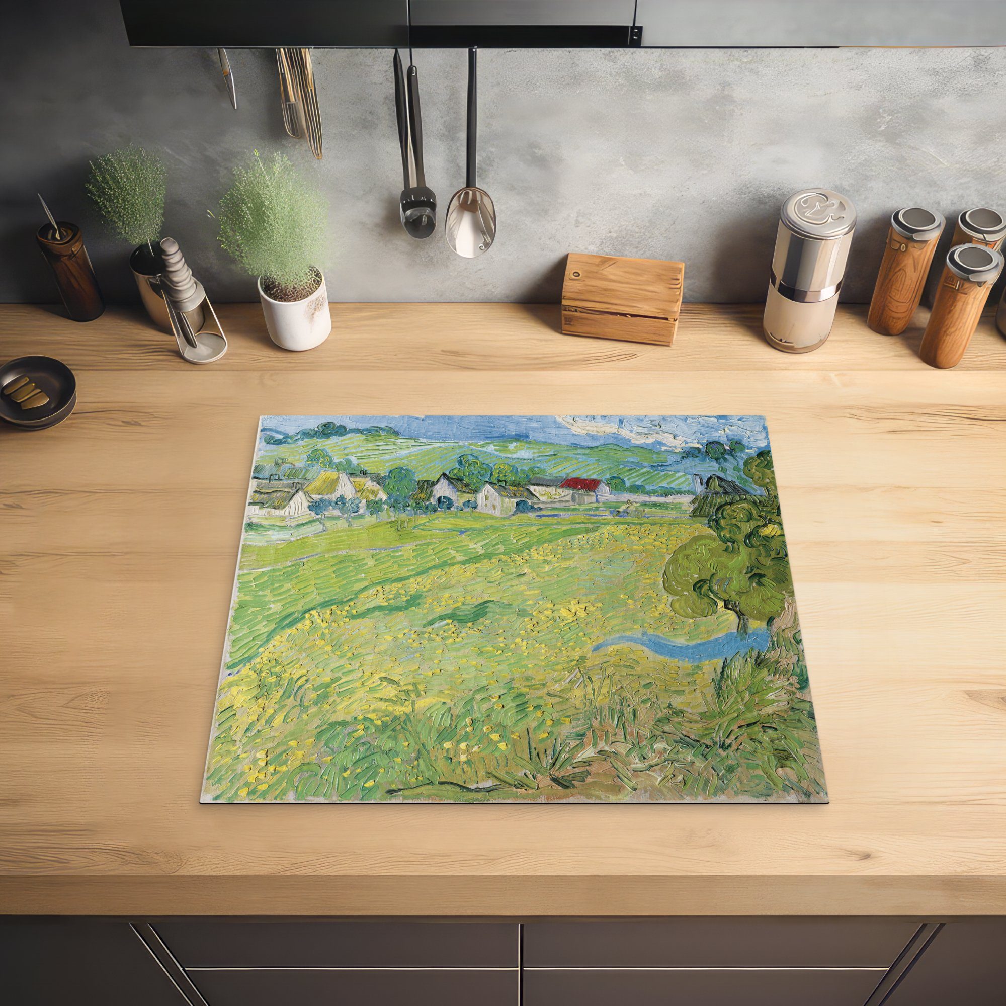 küche, van die Gogh, 59x52 in Auvers Vincent tlg), Herdblende-/Abdeckplatte Ceranfeldabdeckung (1 Induktionsmatte - Les für Vessenots MuchoWow Vinyl, cm,