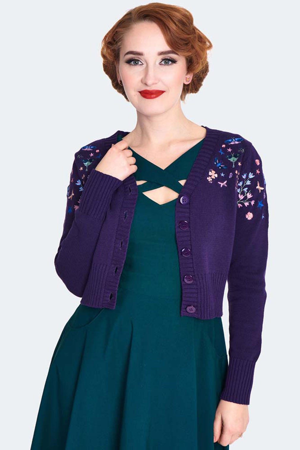 Strickjacke Floral And Butterfly Embroidered Cardigan Lila