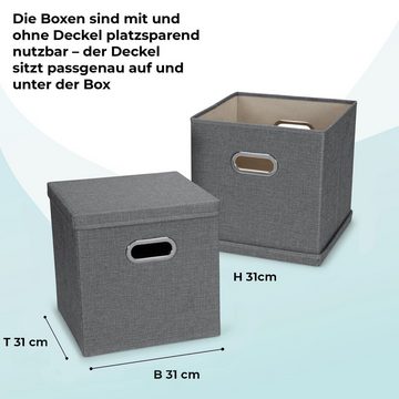 MOOcom! Aufbewahrungsbox Stoff (Set, 2 St., 2 Boxen mit Deckel), verstärkte Wände (2mm), geeignet für fast alle Regalsysteme
