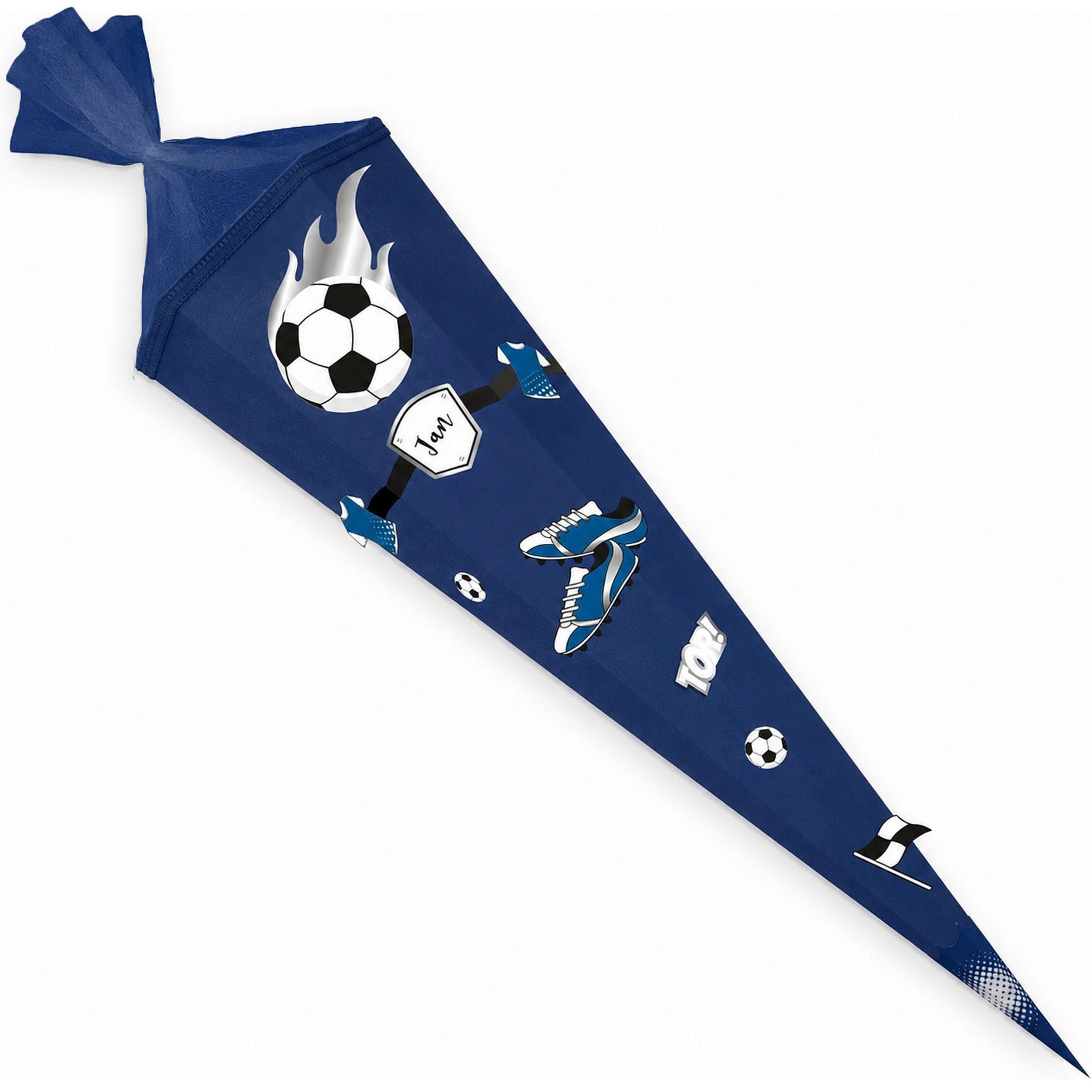 itenga Schultüte itenga DEKO-SET FUSSBALL blau weiß mit Bastel SCHULTÜTE 85 cm sechseck