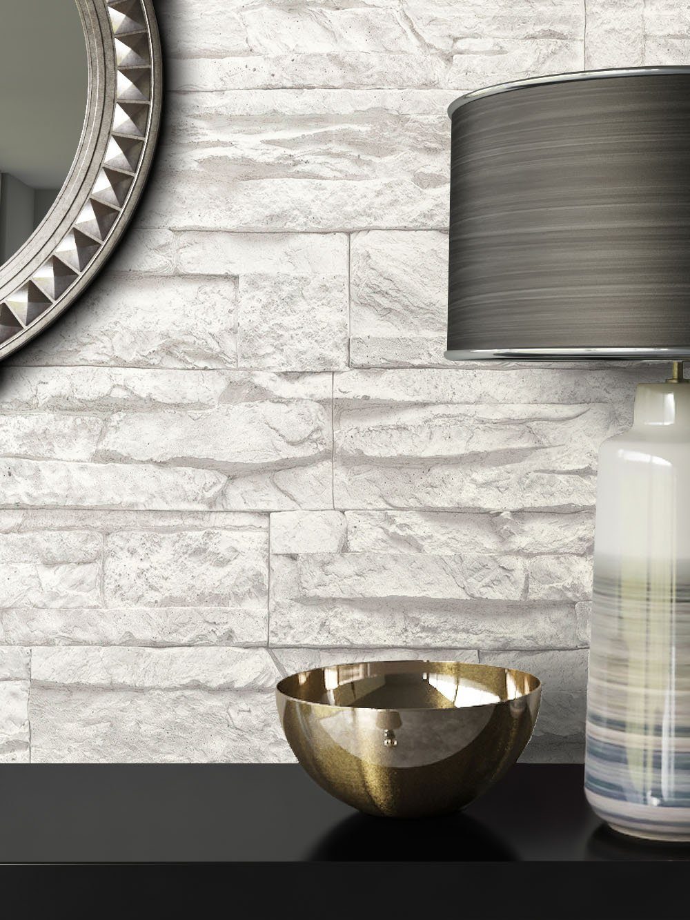 Newroom Vliestapete, Steintapete Weiß Grau Steintapete Ziegelstein Backstei günstig online kaufen