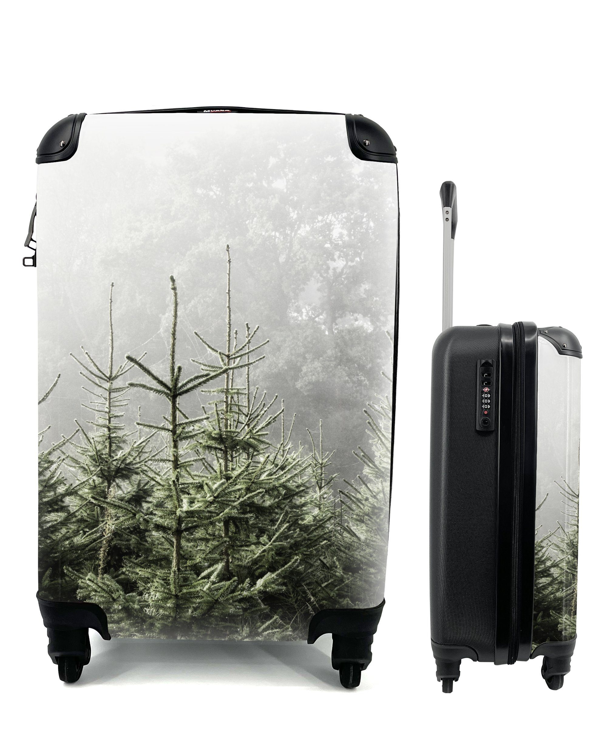 4 Trolley, mit Nebel Ferien, rollen, um Reisetasche Handgepäckkoffer MuchoWow Handgepäck für Rollen, Kiefern, Reisekoffer einige