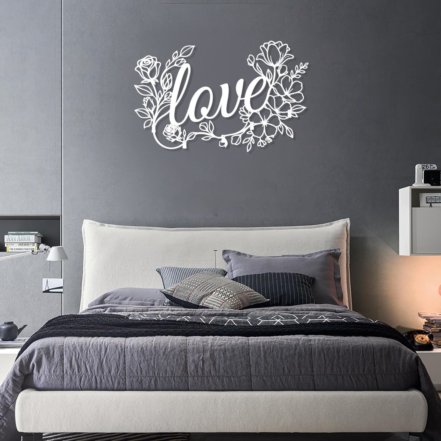 Jumpeak Wanddekoobjekt “Love”– Wanddekoration mit Blumen-Buchstaben,Rosen, Liebe,Strichkunst, Metall, 4 Farben, 3 Größen, Wanddekoration für das Wohnzimmer,Romantik