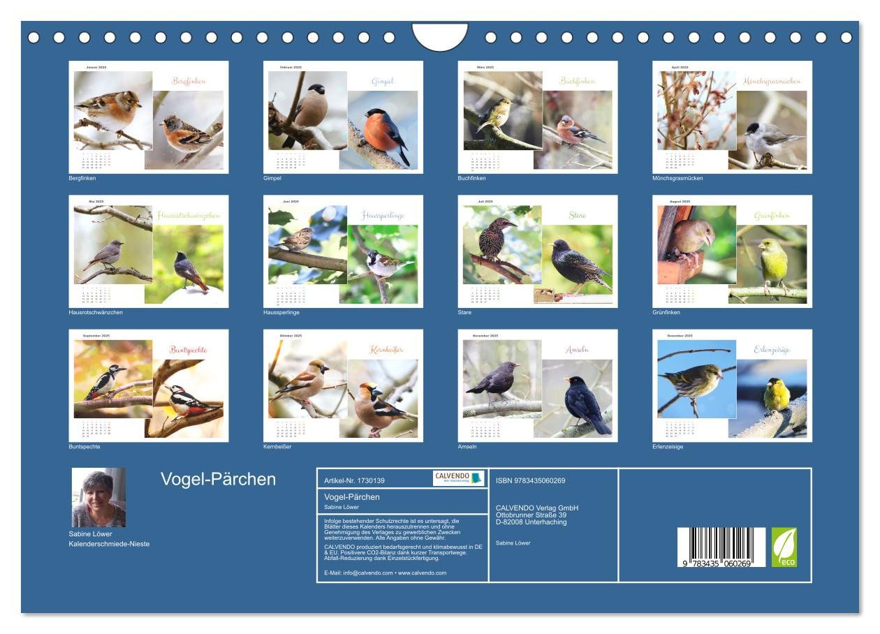 Thumbnail - CALVENDO Wandkalender Vogel-Pärchen (Wandkalender 2025 DIN A4 quer), CALVENDO Monatskalender