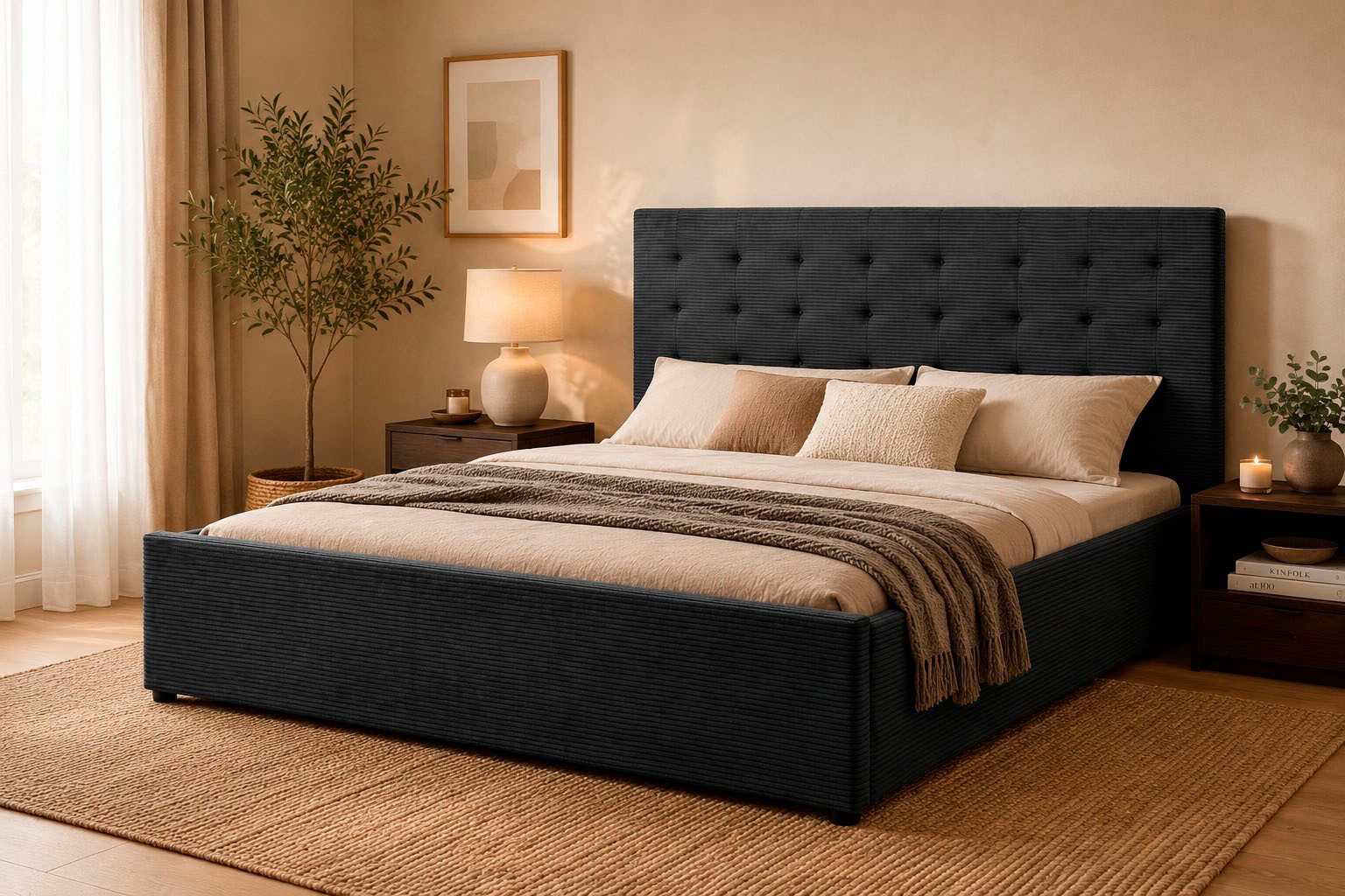 OTTO home Polsterbett Hamar, Knopfsteppung im Kopfteil, bis 250 KG belastbar (3 Breiten: 100cm/ 140cm/ 180cm), in verschiedenen Größen und Stoffen und Farben