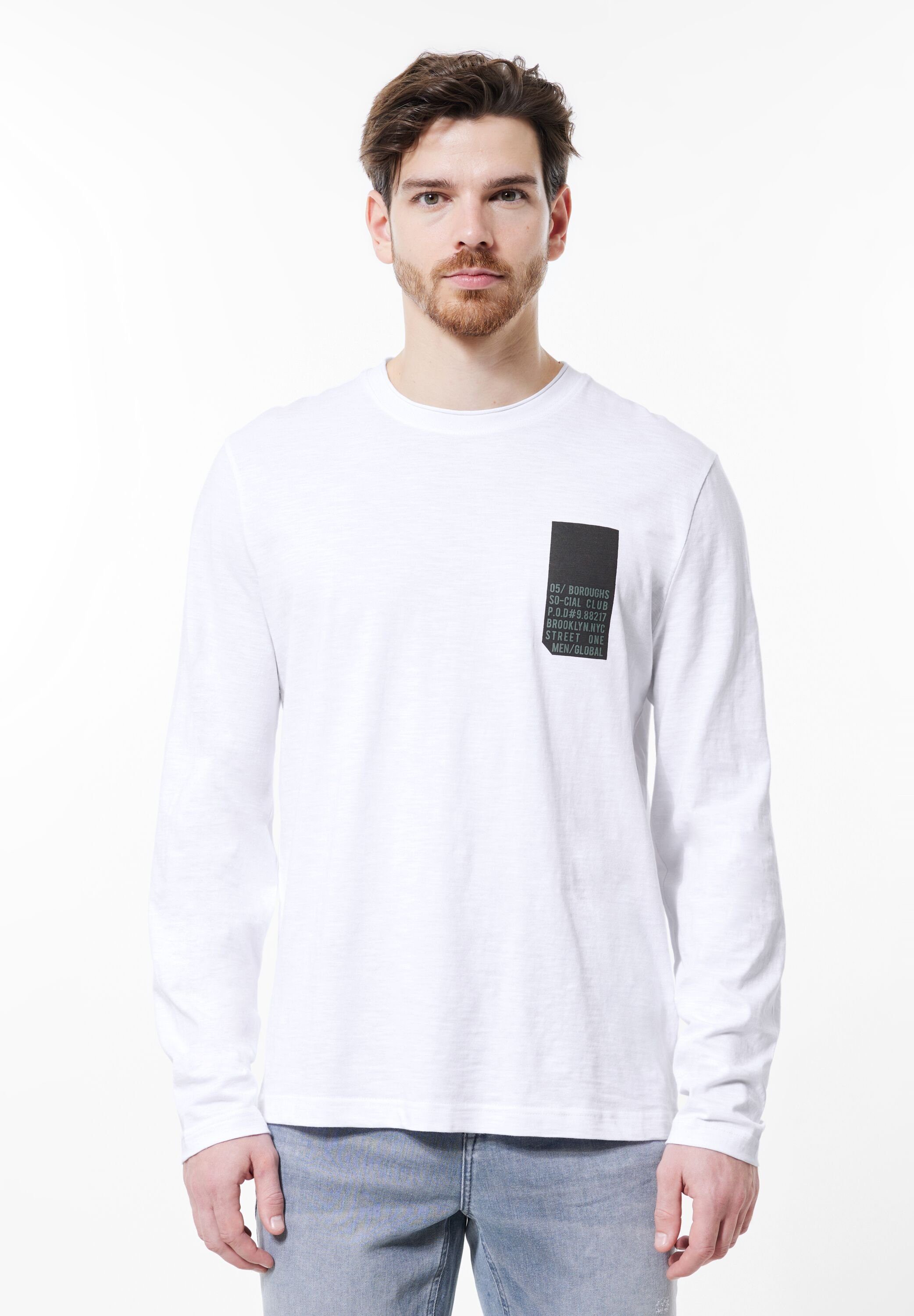 STREET ONE MEN Langarmshirt in Unifarbe White