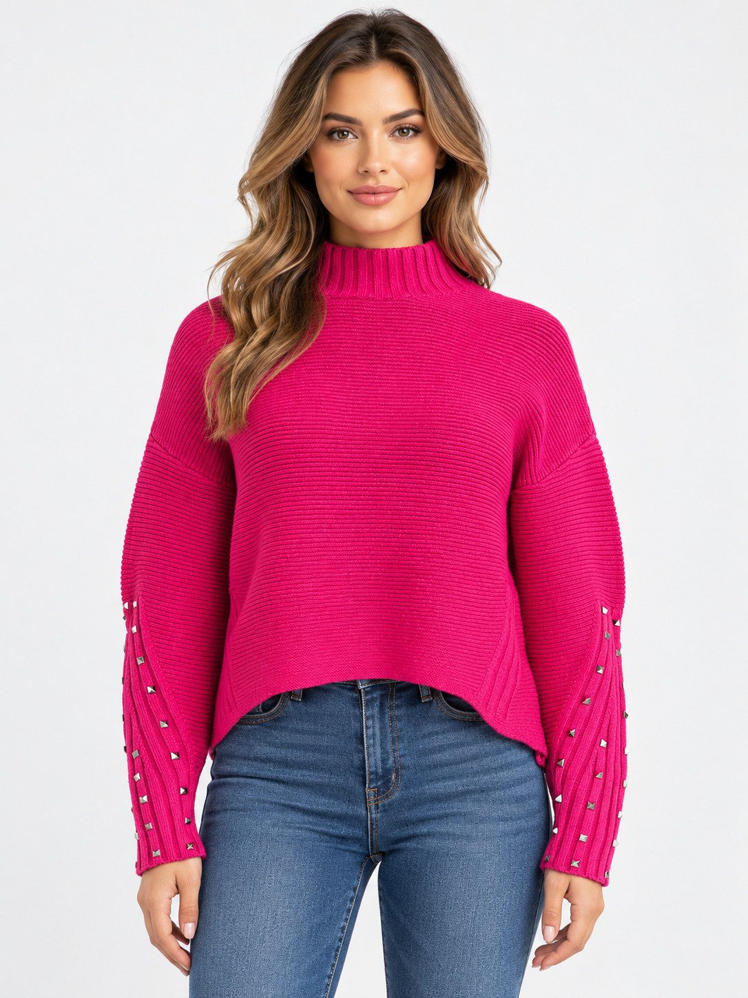 Passioni Strickpullover mit Stehkragen und Nietendetails
