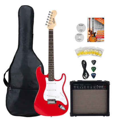 Shaman E-Gitarre STX-100 - ST-Bauweise - geölter Hals aus Ahorn - Macassar-Griffbrett, inkl. 15W Gitarren Amp & 5 teiligem Zubehörset