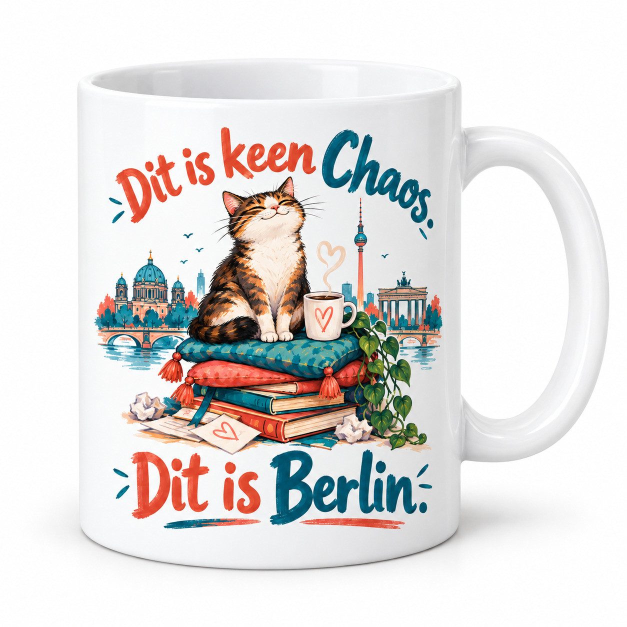 WS-Trend Tasse Berliner Katze Kaffeetasse lustiger Spruch Keramik 330 ml Geschenkidee, Keramik