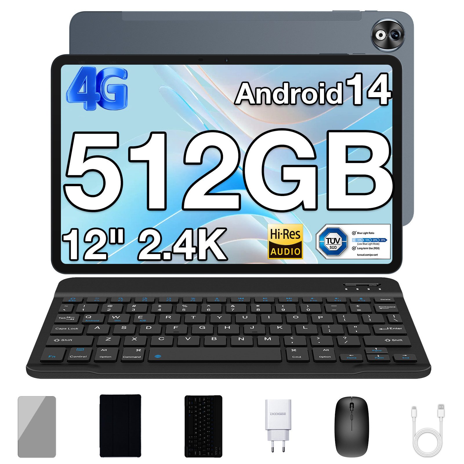 DOOGEE T40PRO Tablet mit Tastatur Stift/Maus/Hülle, 12 Zoll Tablet