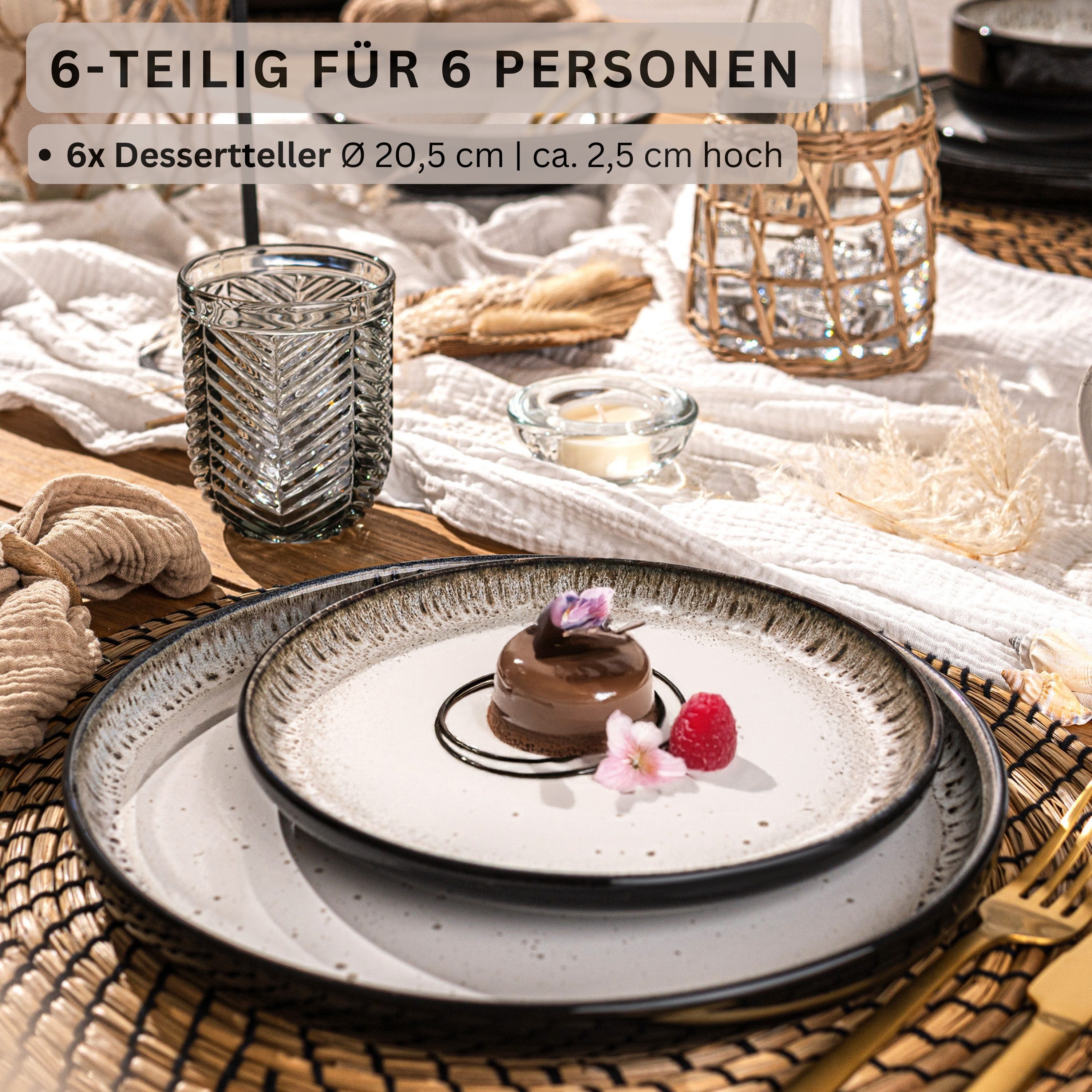 SÄNGER Teller Set Sansibar, (6 St), Dessertteller Set, 6 Personen, Steingut, Handmade, VALUE COLLECTION