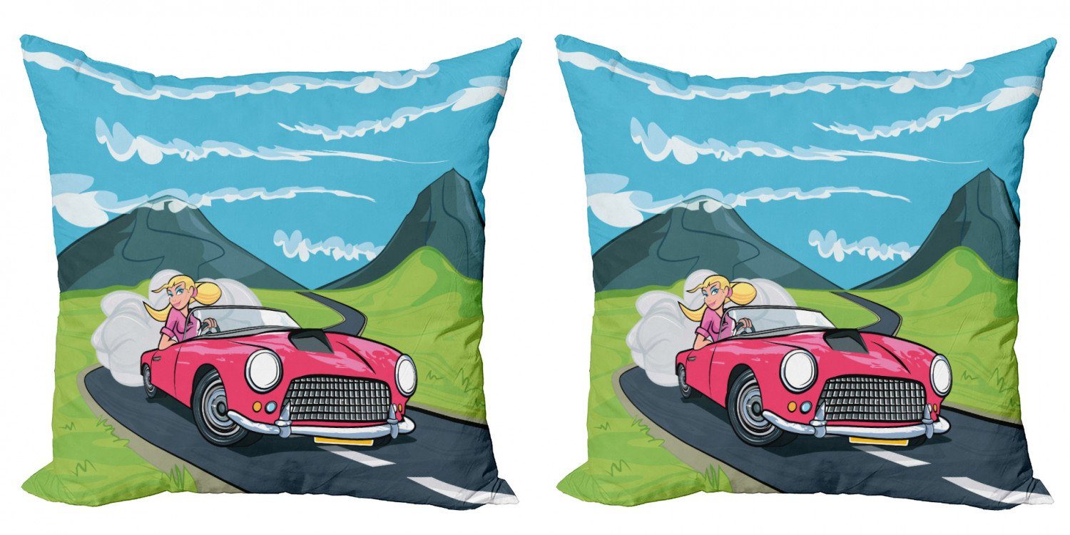 Kissenbezüge Modern Accent Doppelseitiger Digitaldruck, Abakuhaus (2 Stück), Autos Blonde Mädchen Drives auf Straße | Kissenbezüge