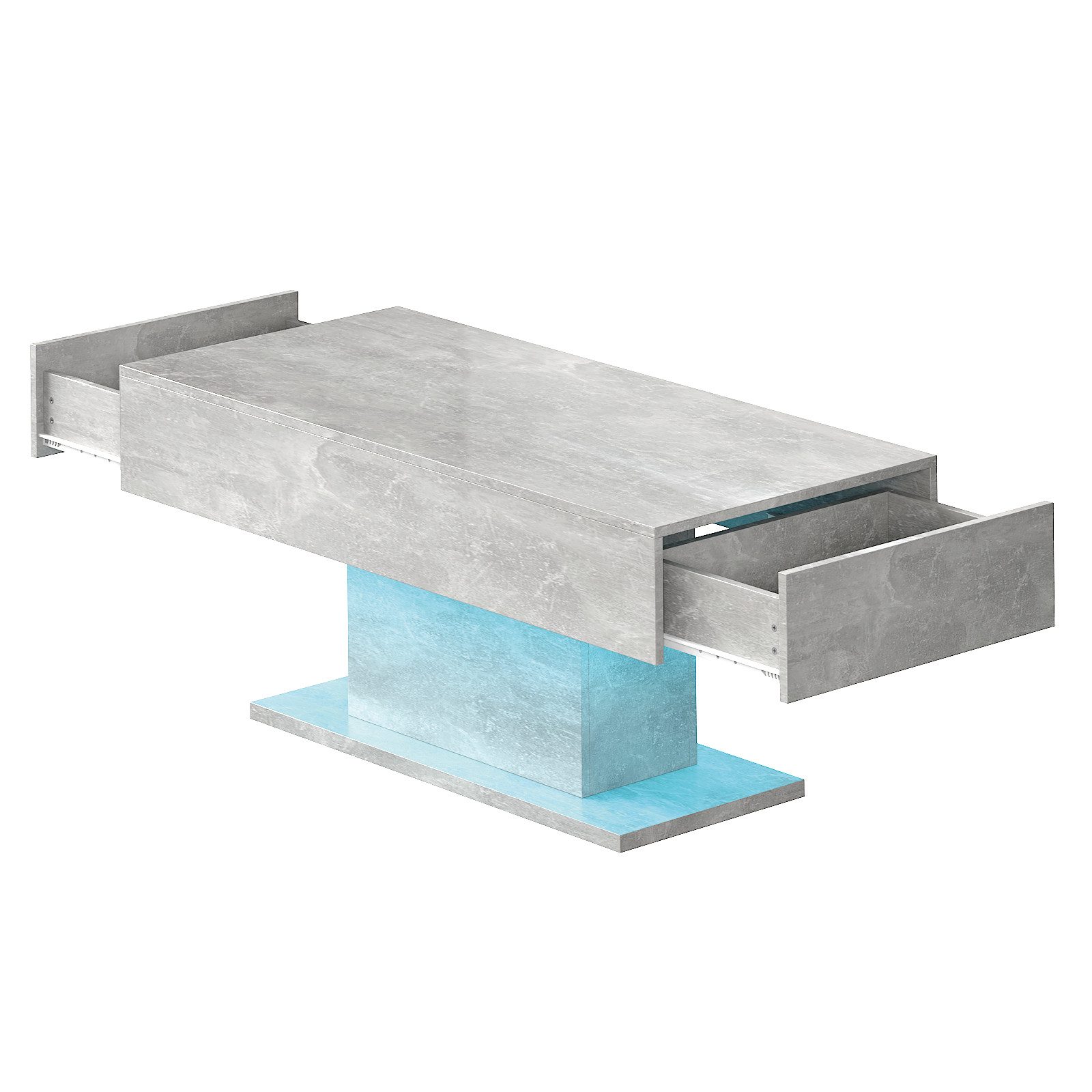 radelldar Couchtisch mit LED-Beleuchtung und 2 Schubladen, 110 x 55 x 50cm (1-St), Hochglänzender LED-Wohnzimmertisch, USB-betrieben