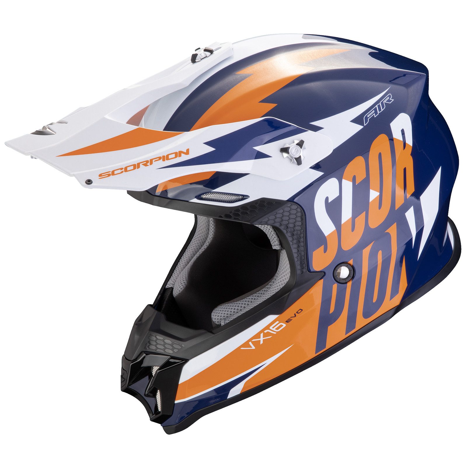 Motorradhelm Scorpion VX-16 Evo Air Slanter Crosshelm Blau / Orange