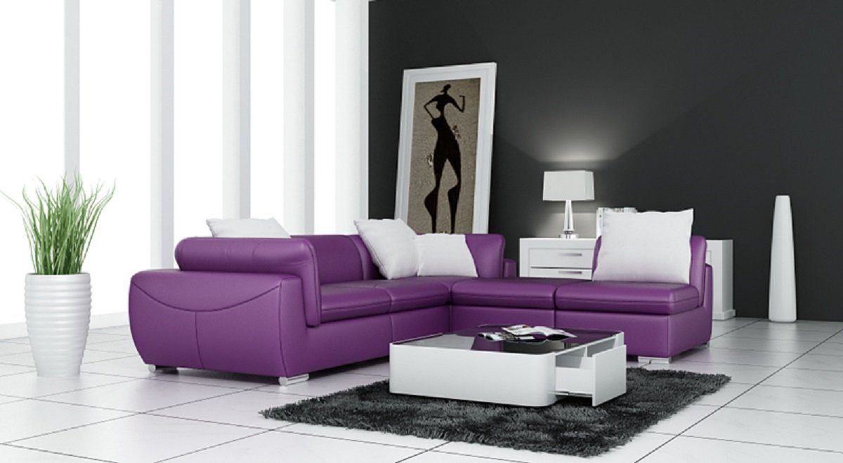JVmoebel Ecksofa, Ledersofa L-Form Couch Wohnlandschaft Ecksofa Garnitur Design Modern Lila