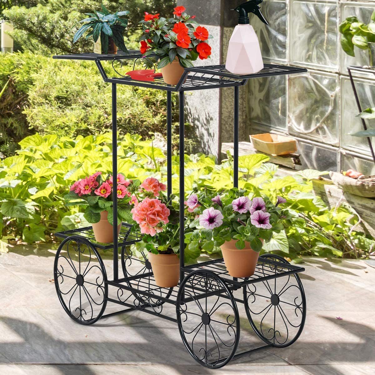 COSTWAY Blumenständer Pflanzenregal, Metall, mit 6 Ablagen, schwarz