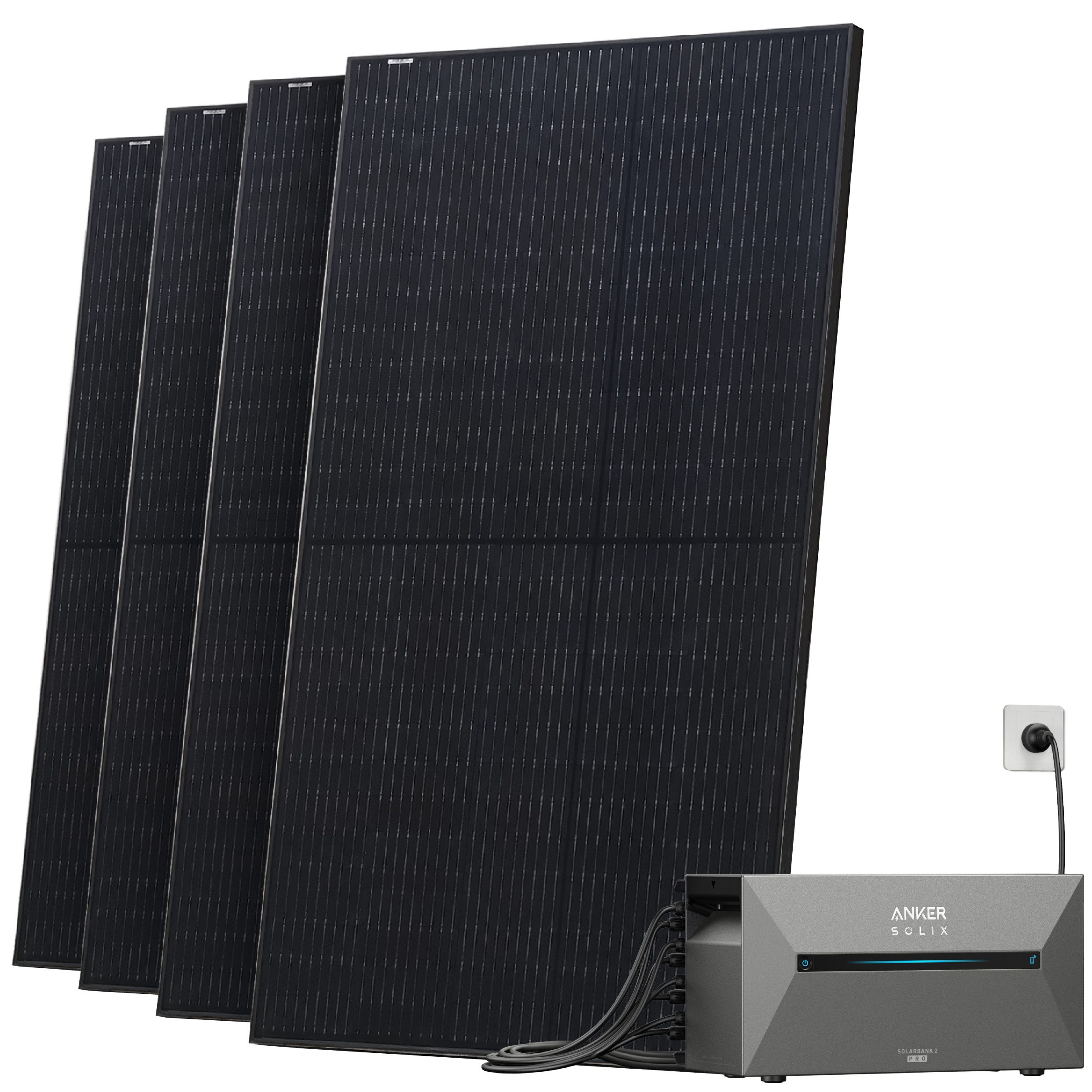 Solarway Balkonkraftwerk mit Speicher All in One 2000 Wp / 800 Watt 1,6 kWh Anker Solix 2 Pro, (500Wp, 1600Wh Batterie, Kabel Schuko zu Betteri, MC4-Stecker), Monokristallin, Solaranlage Komplettset - Solarmodule & Anker Speicher