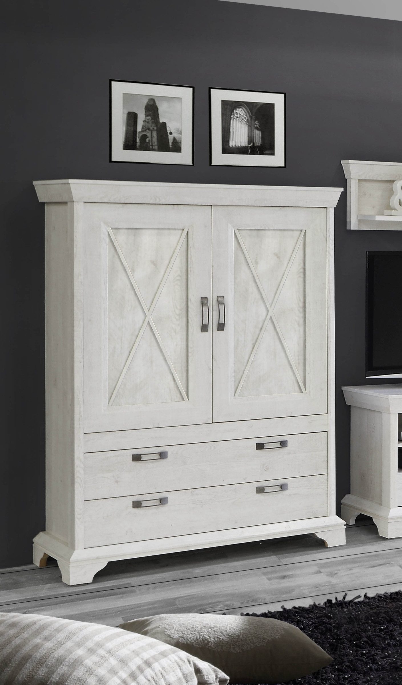 freiraum Stauraumschrank Kashmir in Pinie Weiss - 123x162,3x48,2cm (BxHxT)