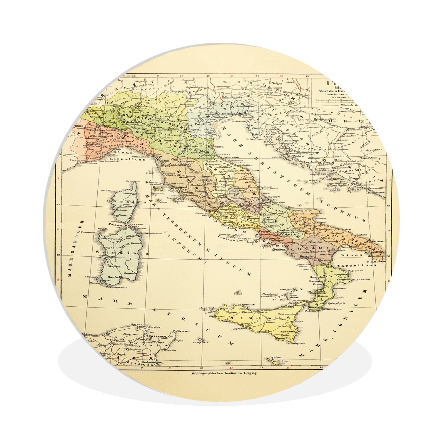 MuchoWow Gemälde Antike Landkarte von Italien, (1 St), Kreis Wanddekoration Forex, Rundes Wandbild, Wohnzimmer, 30x30 cm