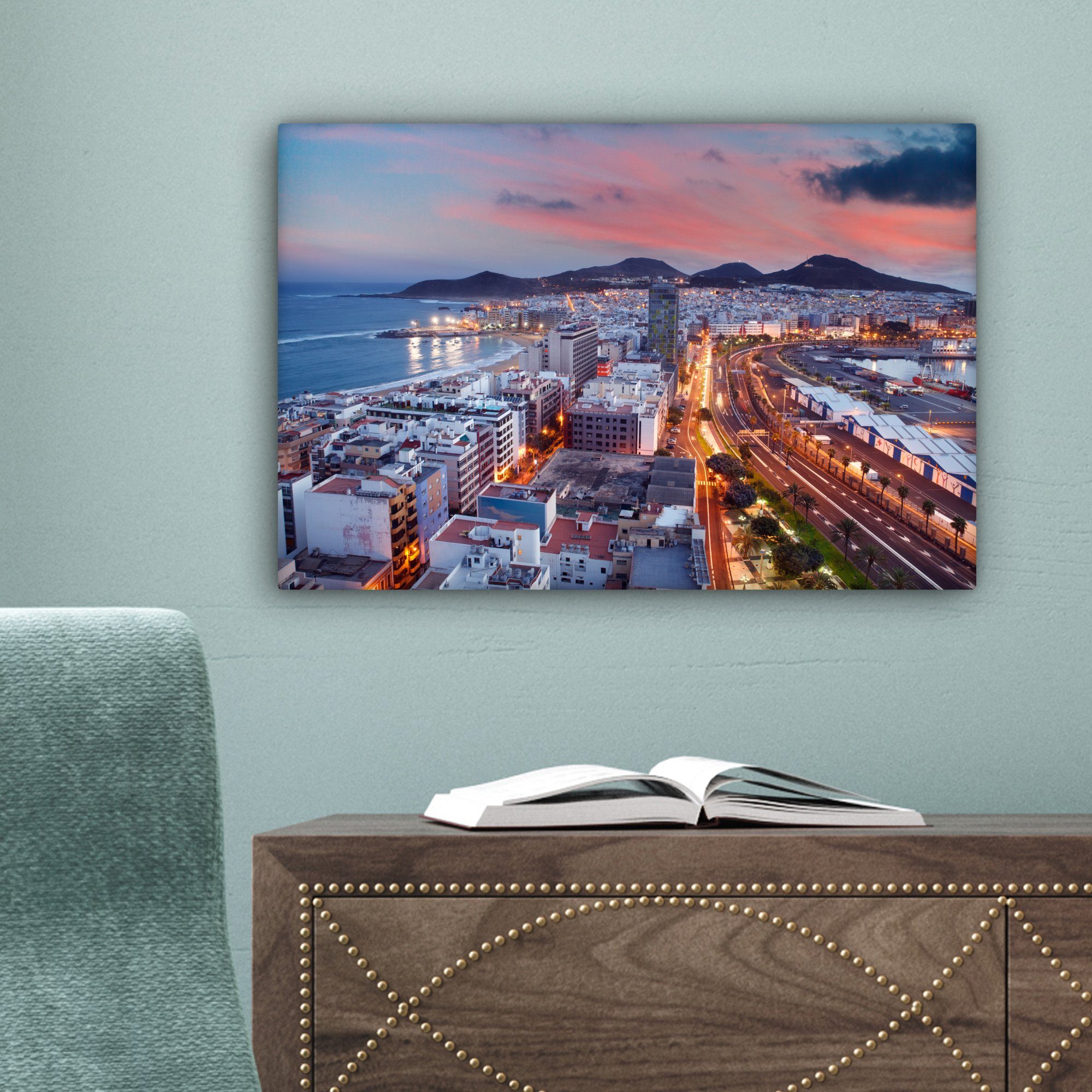 Wanddeko, Aufhängefertig, Abend, Die Las Wandbild Palmas OneMillionCanvasses® Gran Stadt cm am Canaria St), auf 30x20 Leinwandbilder, (1 Leinwandbild