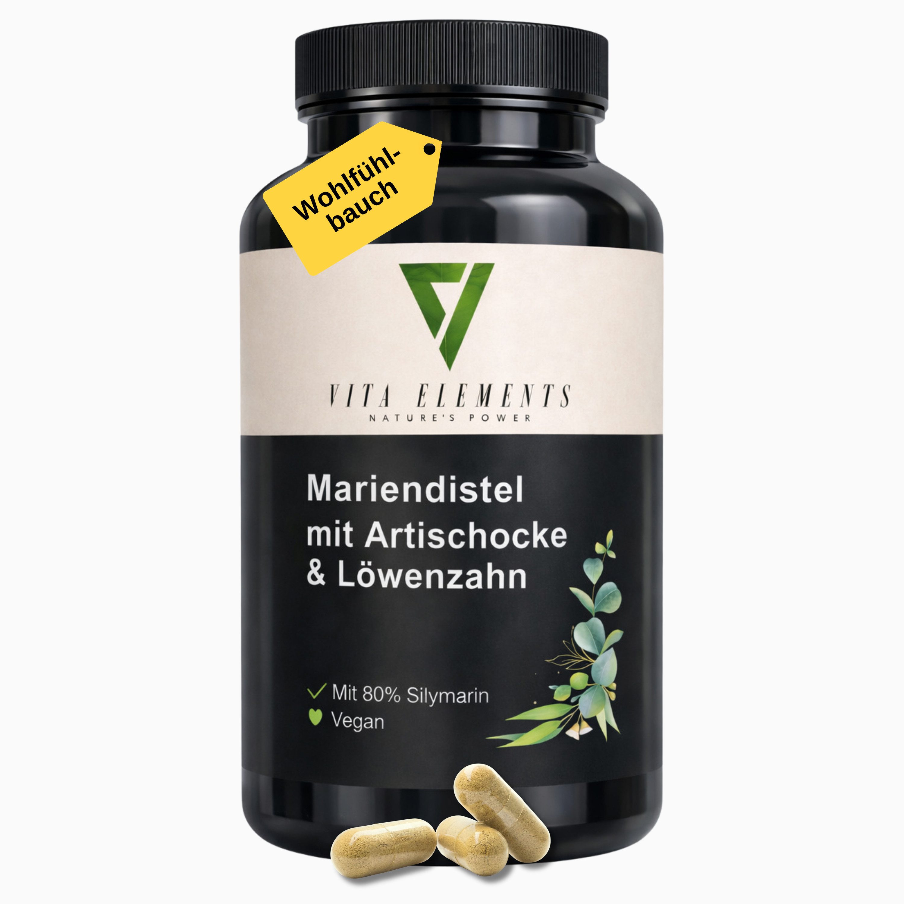 Vita Elements Mariendistel mit Artischocke & Löwenzahn Kapseln, 120 St., Vegan Frei von Gentechnik Ohne unnötige Zusätze Laborgeprüft