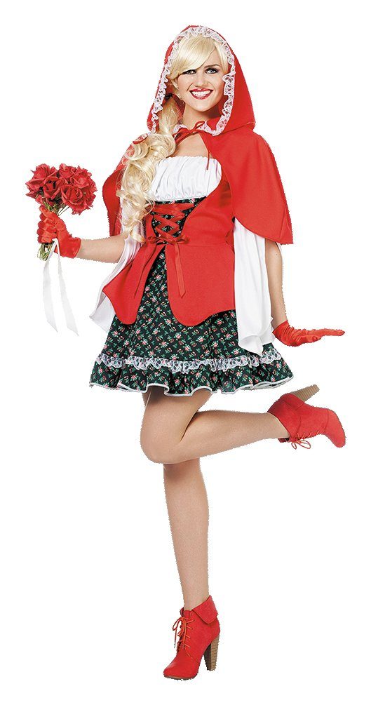 Karneval-Klamotten Kostüm Rotkäppchen Damen mit Cape Umhang, Märchen sexy Damenkostüm Karneval Fasching
