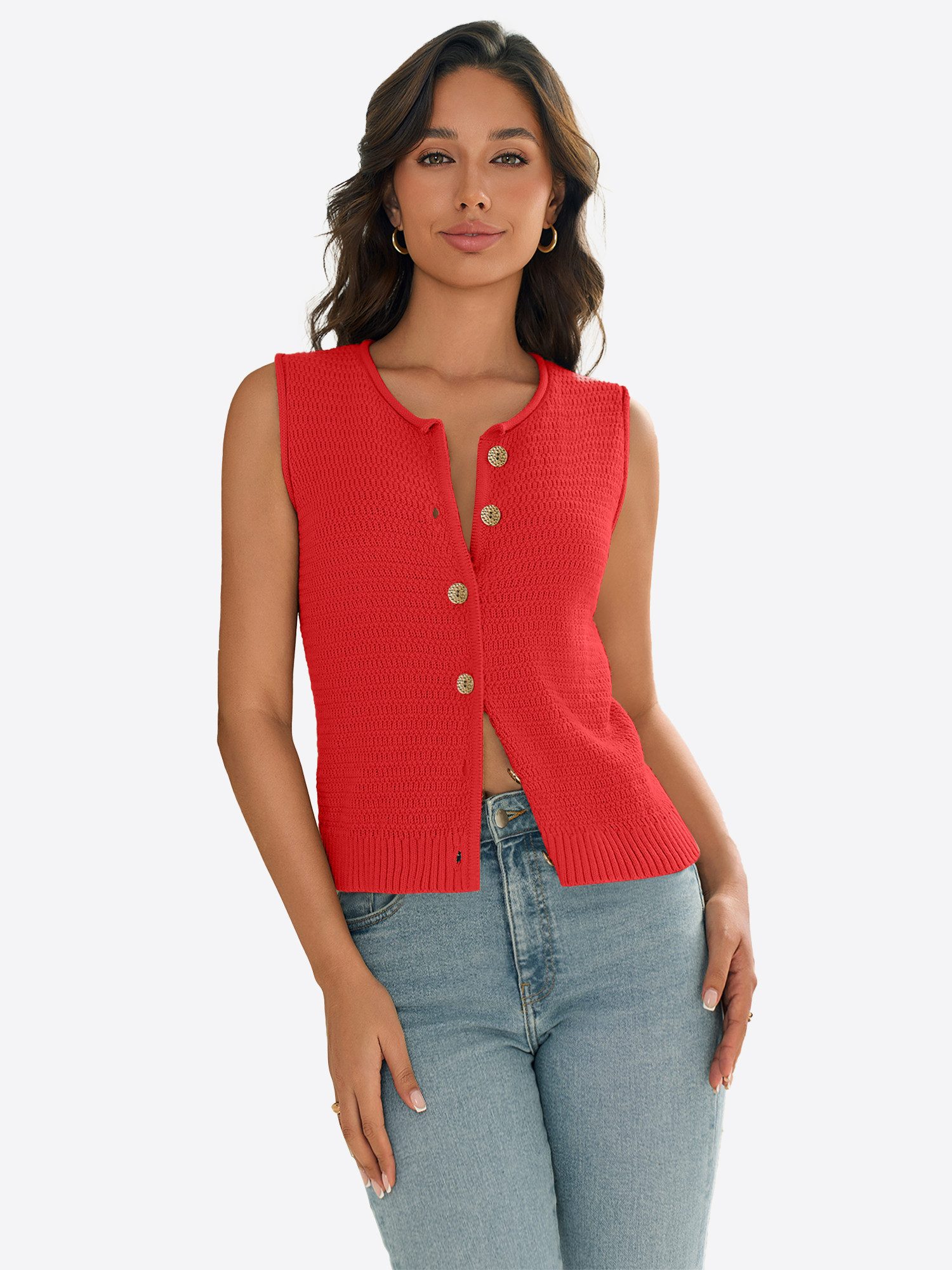 Imily Bela Tanktop Damen Ärmellose Strickweste mit Knopfleiste (Packung, 1-tlg., 1per-Pack) einfarbig