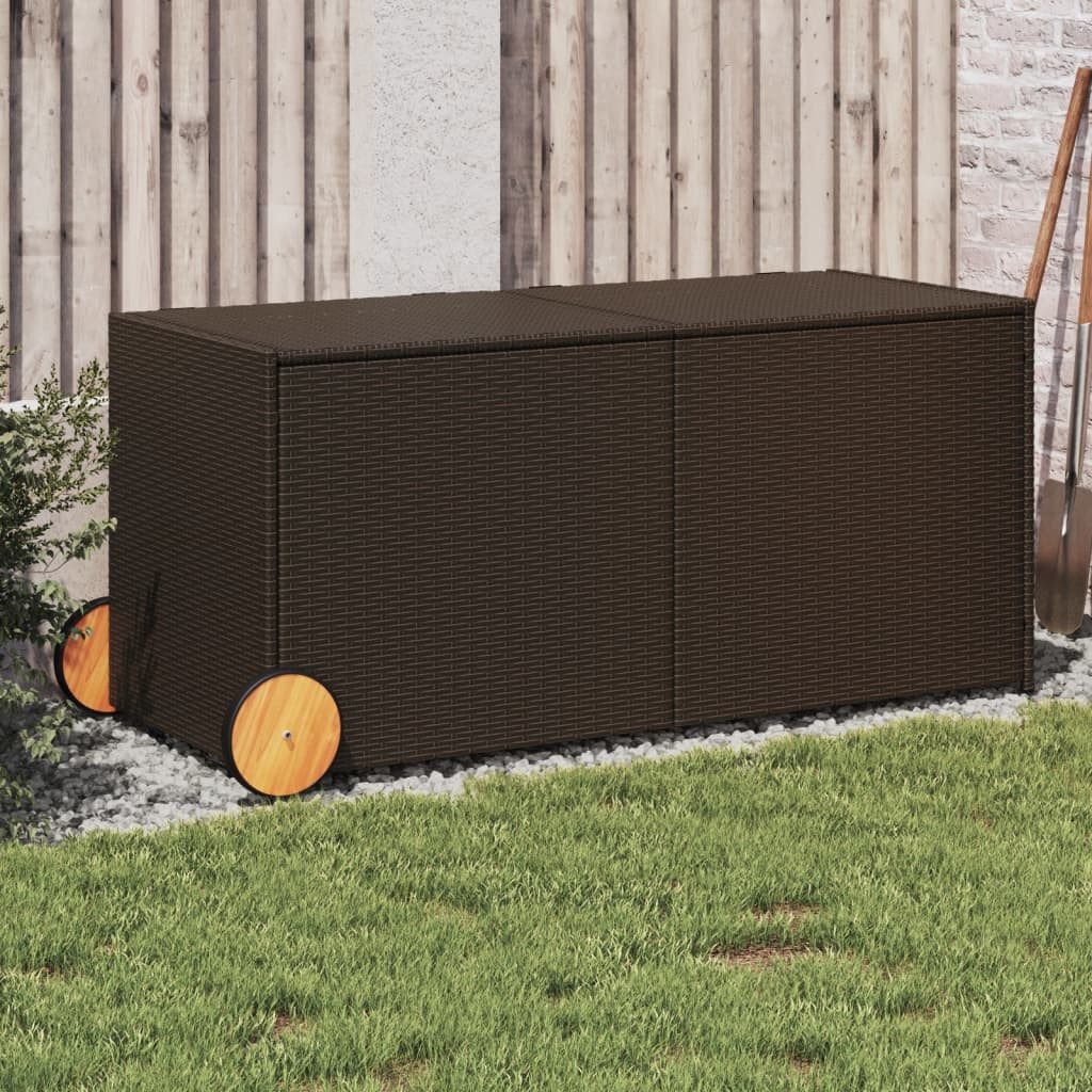 vidaXL Gartenbox Gartentruhe mit Rollen Braun 283L Poly Rattan