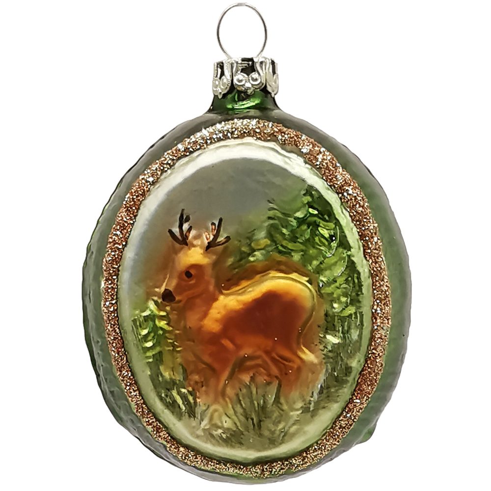 Schatzhauser Christbaumschmuck Waldidyll - Rehwild Ornament, 6,5cm waldgrün (1-tlg), mundgeblasen, handbemalt