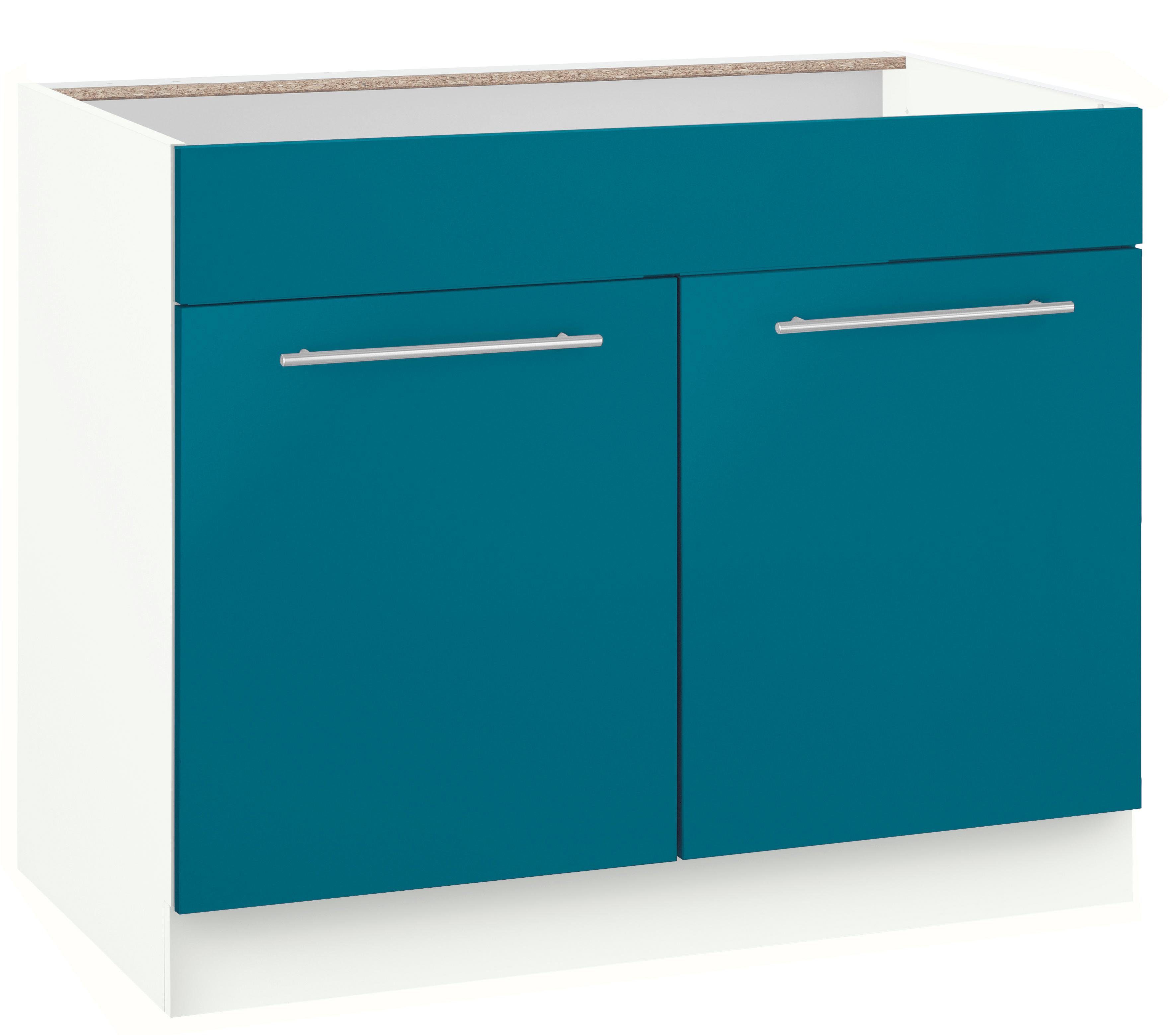 wiho Küchen Spülenschrank Flexi2 Breite 100 cm ozeanblau/weiß