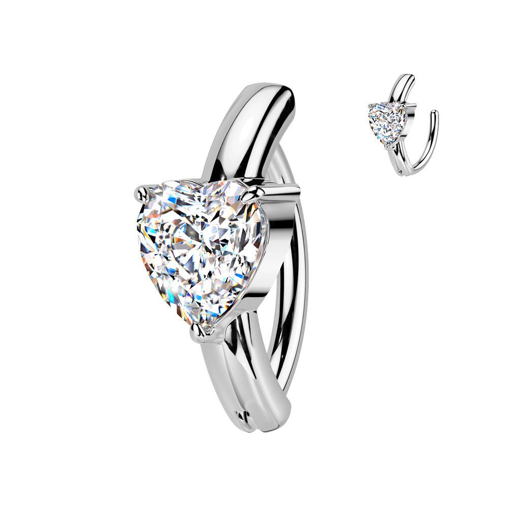 Taffstyle Bauchnabelpiercing Bauchnabelpiercing Clicker Scharnier Top Down Ring Kristall Herz (Edles Bauchpiering Klicker Piercing mit Kristallherz in Gold oder Silber), Aus hochwertigem Chirurgenstahl