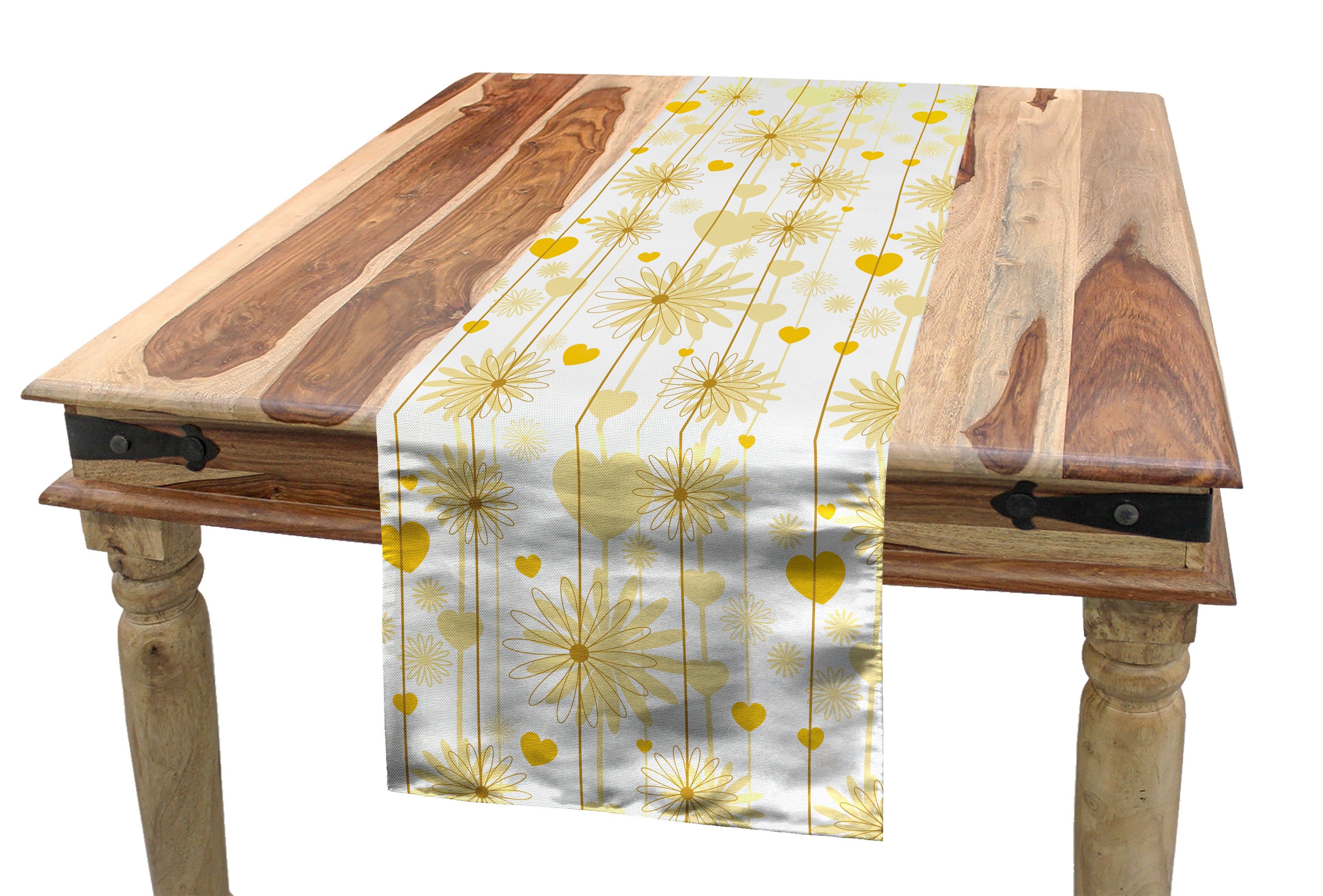 Abakuhaus Tischläufer Esszimmer Küche Rechteckiger Dekorativer Tischläufer, Gelb Valentines Floral Design