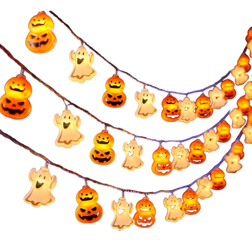nsihing LED-Lichterkette Halloween-Kürbis-Lichterkette (batteriebetrieben), 3 m / 20 LEDs, niedliche wasserfeste 3D-Kürbisse, Dauerlicht/Flackern