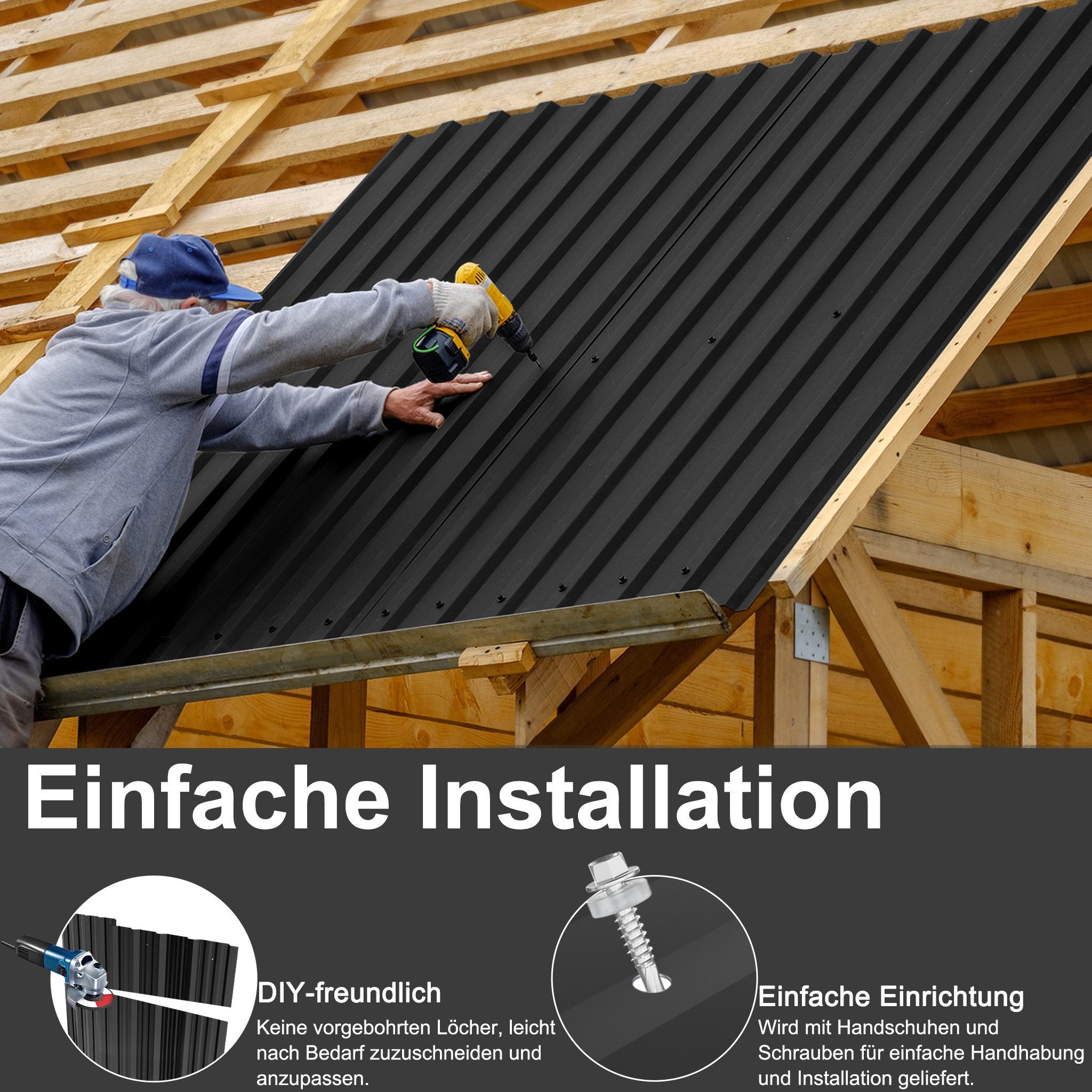 FIVMEN Wellplatte Trapezblech Wellplatten Deckenplatten 12 x Dachpaneele Metallblech, (48-St), für Dachkonstruktionen, Garagen, Gewächshäuser, Zwinger – Bild 3 von 5