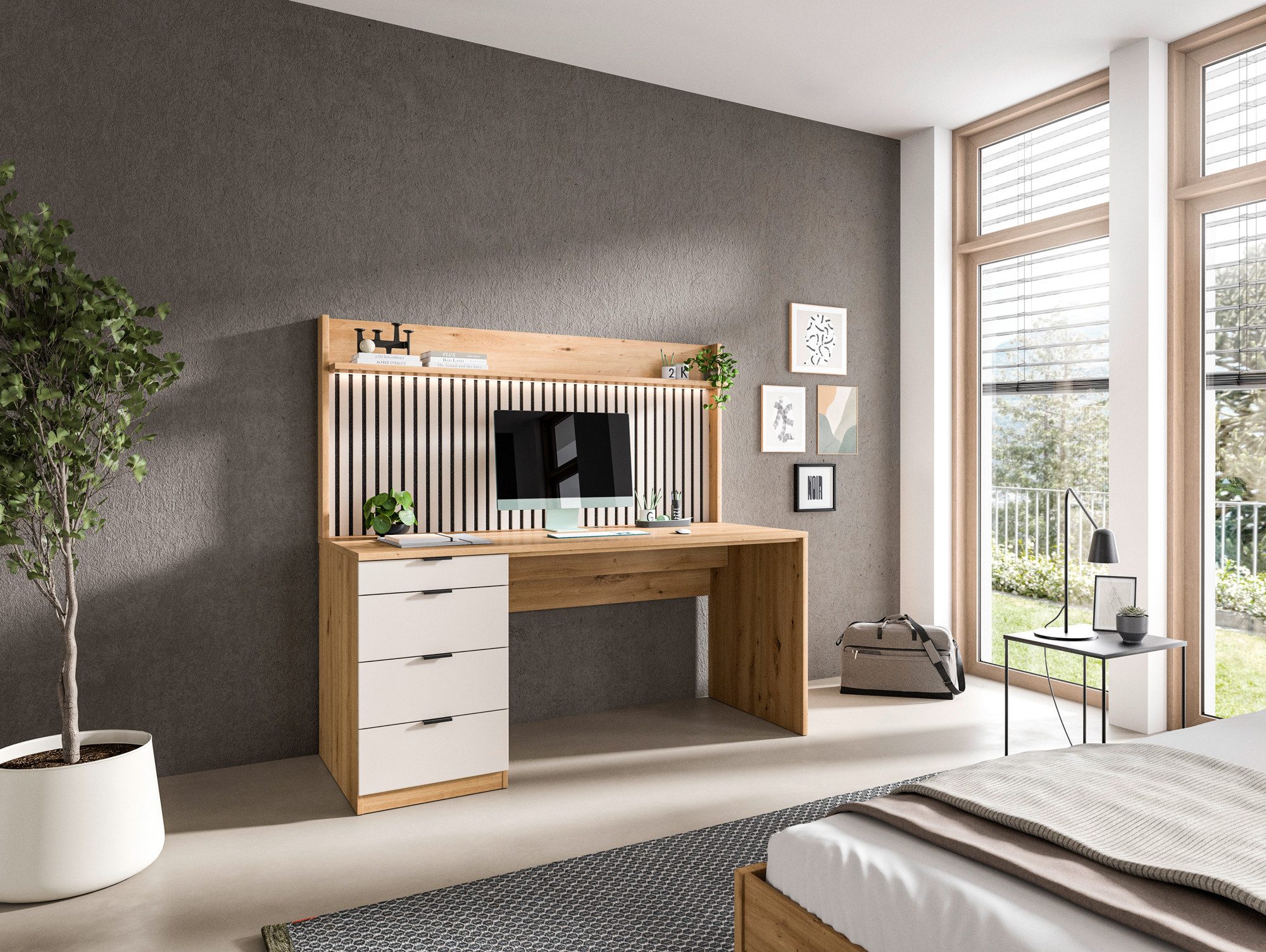 Moebel-Eins Schreibtisch OSLO Schreibtischkombi I, Material Dekorspanplatte, OSLO Schreibtischkombi I, Material Dekorspanplatte