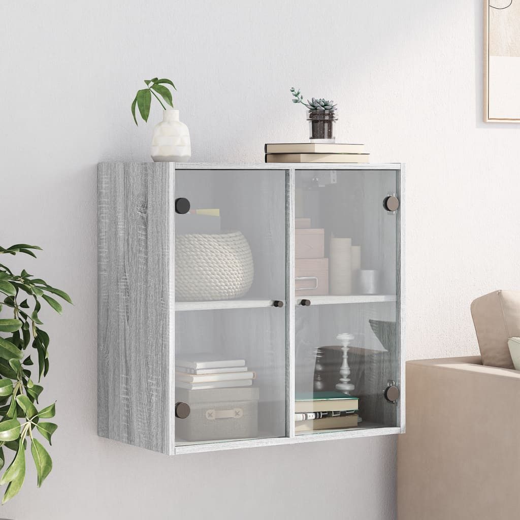 vidaXL Glashängeschrank Wandschrank mit Glastüren Grau günstig online kaufen