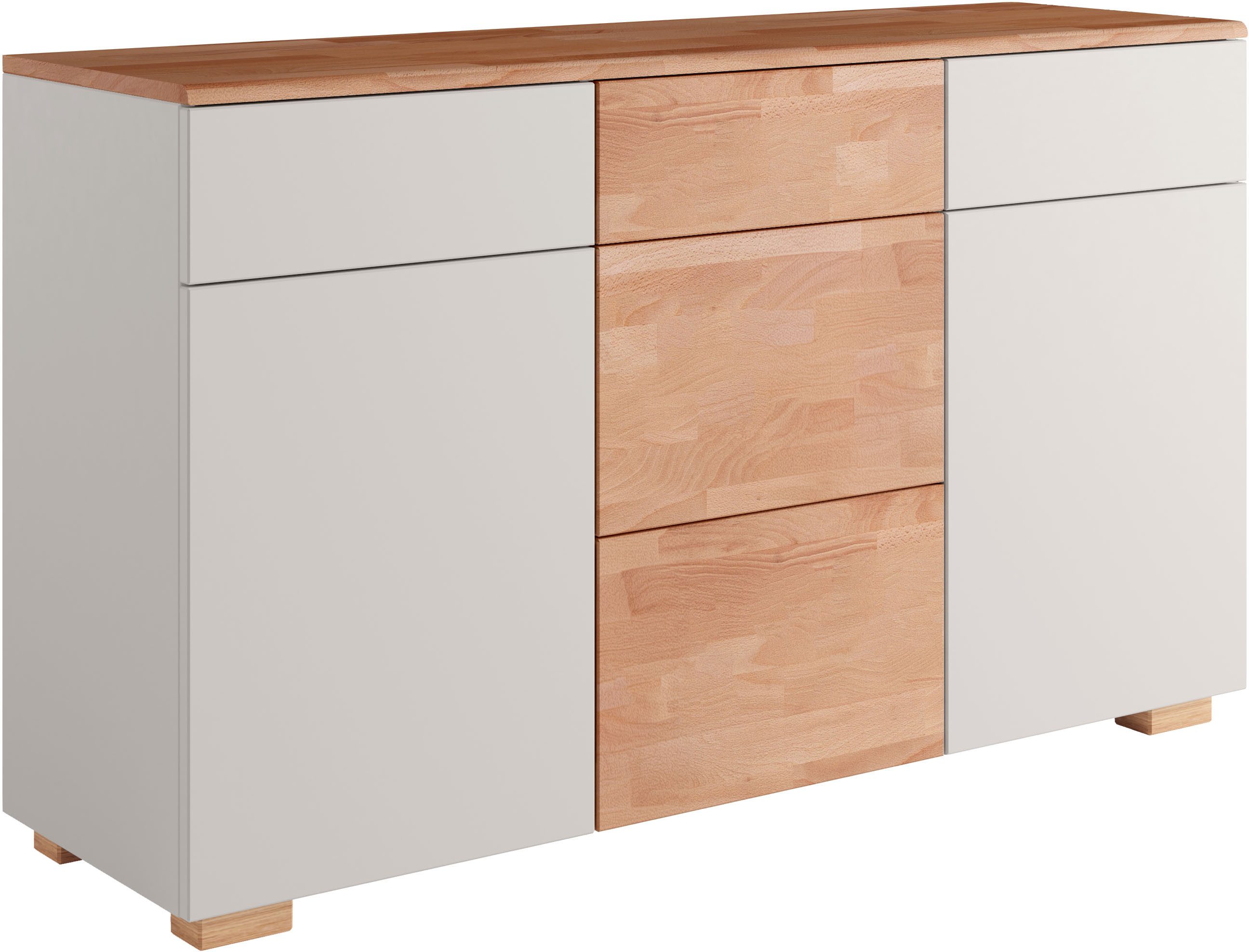 OTTO home Sideboard Citra teilmassiv, Breite 135cm,moderne grifflose Optik mit push to open Funktion