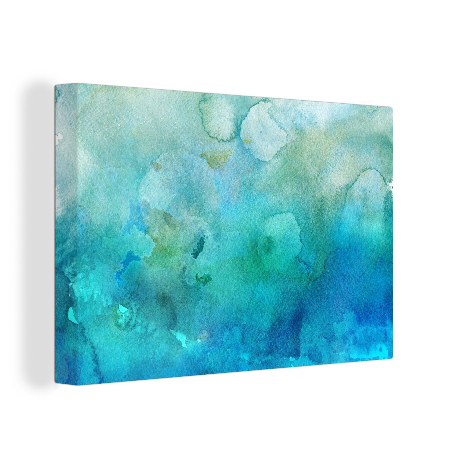 OneMillionCanvasses® Leinwandbild Aquarell - Blau - Grün - Farbton, (1 St),  Wandbild Leinwandbilder, Aufhängefertig, Wanddeko, 30x20 cm