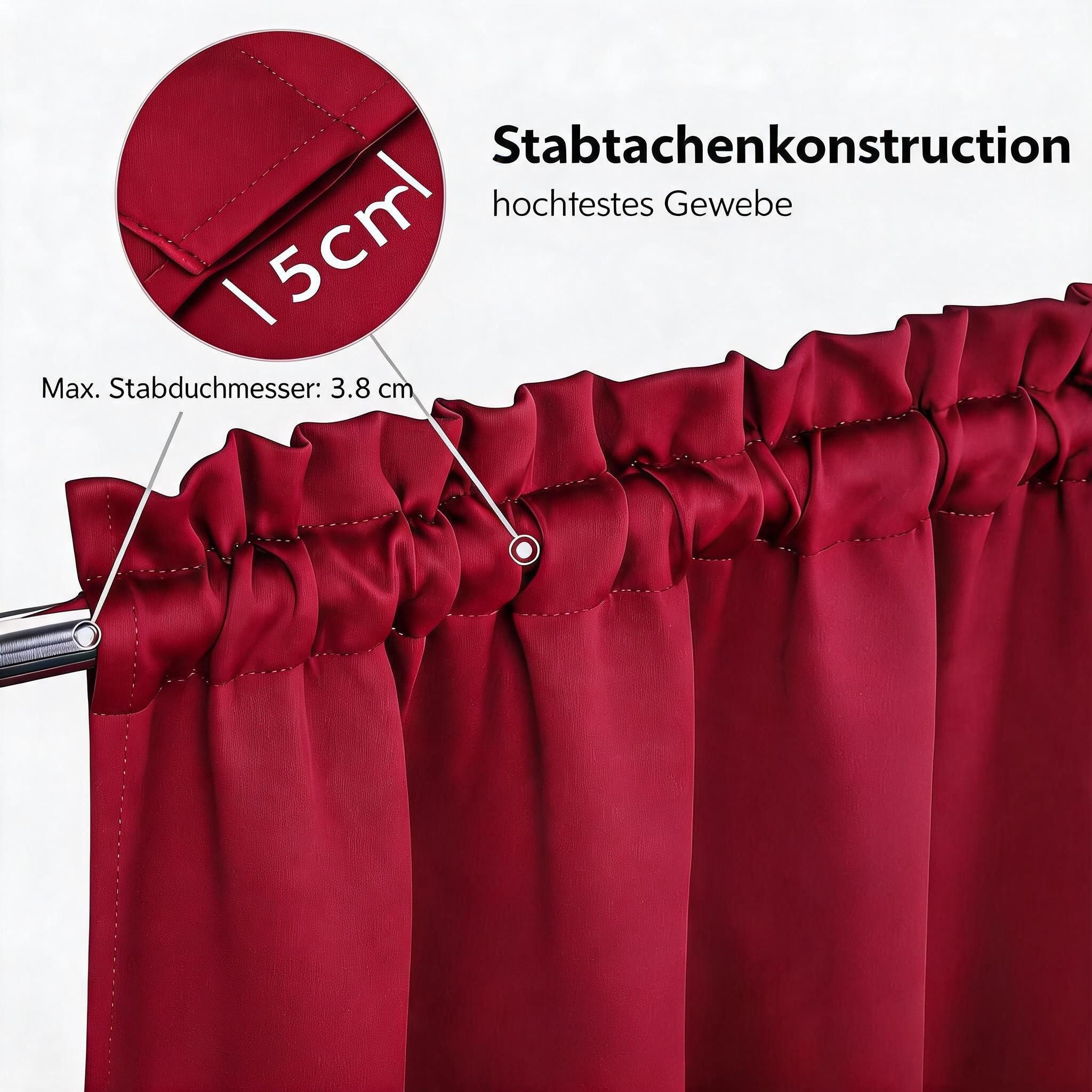 GarveeMore Gardine Verdunkelungsvorhang Scheibengardine Panneaux Kuvertstore, Thermoisolierende Verdunkelungsvorhänge für Küche und kleine Fenster – Bild 4 von 5
