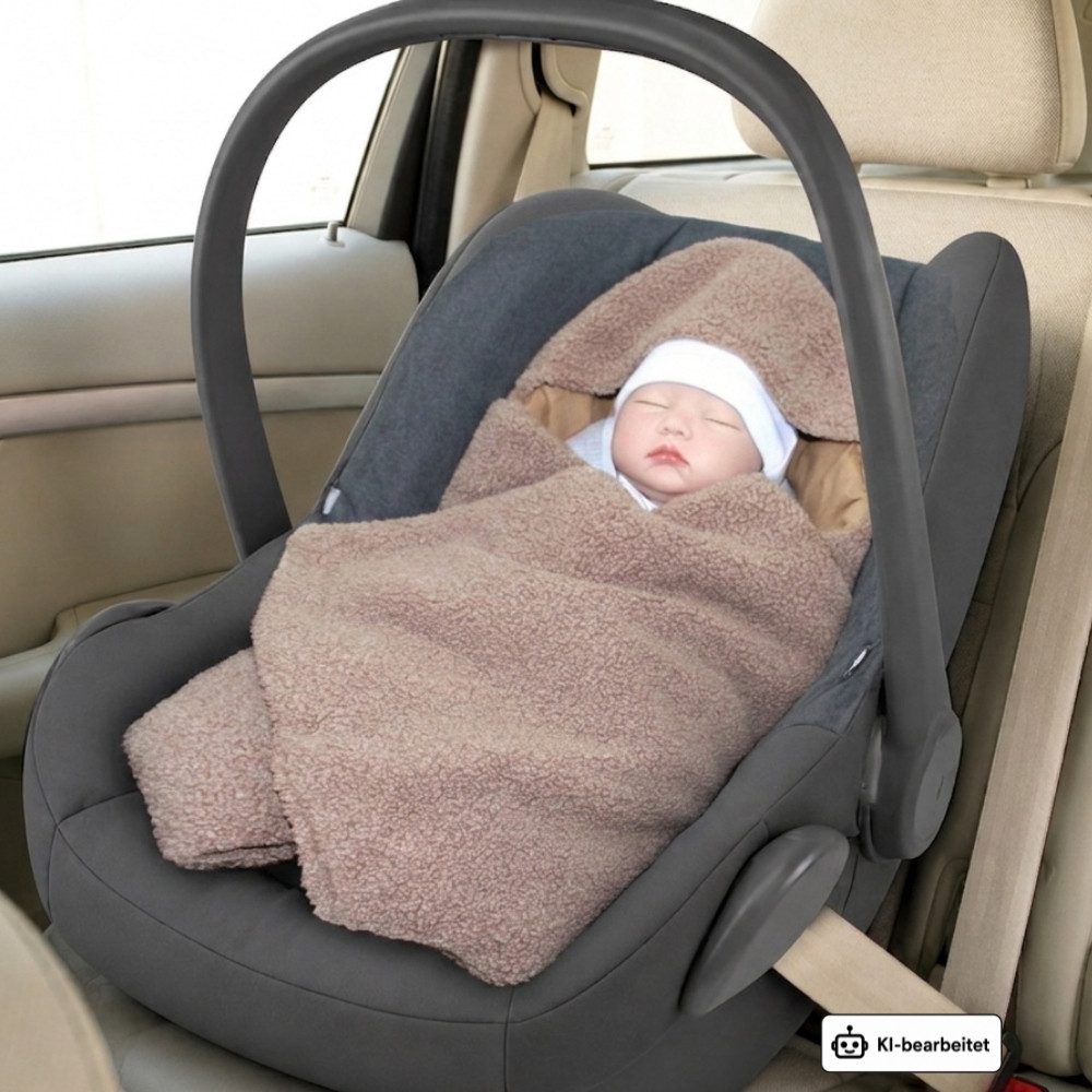 Einschlagdecke Bouclé mit Kapuze für Babyschale weiche Babydecke für Baby Schale, Primawela